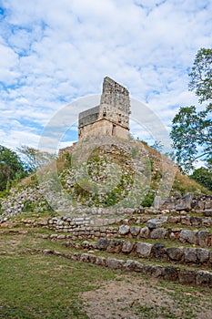 El Mirador, a pyramid-like structure surmounted by a temple in Labna mayan archaeological site. Yucatan.