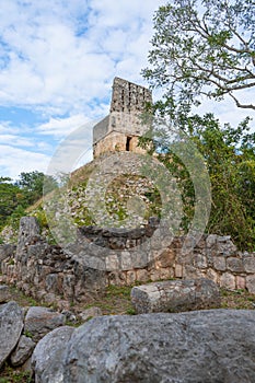 El Mirador, a pyramid-like structure surmounted by a temple in Labna mayan archaeological site. Yucatan.