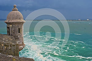 El morro sentry box, bay of san juan, puerto rico.