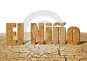 El NiÃ±o text made from dry cracked soil. photo