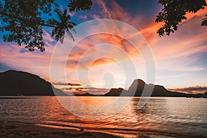 El Nido bay and Cadlao island at sunset, Palawan, Philippines