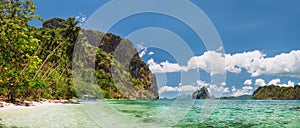 El Nido, Palawan island, Philippines. Panoramic view of beautiful tropical island, relax chill getaway enjoy summer