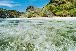 El Nido, Palawan, Philippines. Unknown star beach. Beautiful shallow ocean lagoon