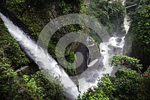 El Pailon del Diablo waterfall. The amazing stream of water and all its strenght can be perceived.