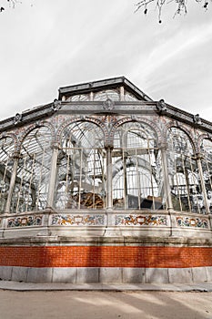 El Palacio de Cristal in the Retiro Park in Madrid, Spain