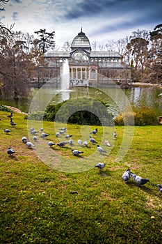 El Palacio de Cristal in the Retiro Park in Madrid, Spain