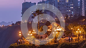 El Parque del Amor or Love park day to night timelapse in Miraflores after sunset, Lima, Peru. photo