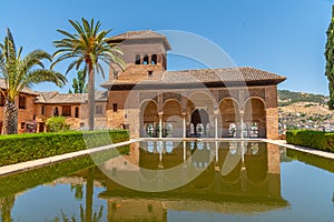 El Partal and Torre de las Damas inside of the Alhambra fortress in Granada, Spain