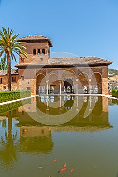 El Partal and Torre de las Damas inside of the Alhambra fortress in Granada, Spain