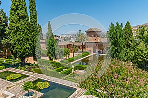 El Partal and Torre de las Damas inside of the Alhambra fortress in Granada, Spain