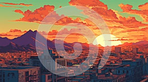 El Paso Sunset In 1910s: A Pixel Art Close-up