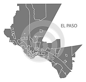 El Paso Texas city map with neighborhoods grey illustration silhouette shape photo