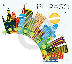 El Paso Texas City Skyline with Color Buildings, Blue Sky and Copy Space