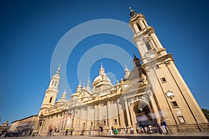 El Pilar basilica wide angle with blurred tourists