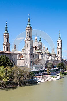 El Pilar Cathedral along the Ebro river, Zaragoza, Spain