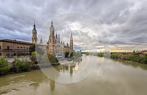 El Pilar cathedral and the Ebro river in Zaragoza