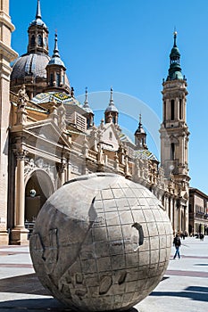 El Pilar Cathedral and World Ball, Zaragoza Center, Spain