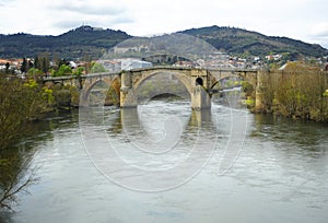 Puente medieval Puente romano sobre el rio MiÃÂ±o en Ourense Orense, Galicia, EspaÃÂ±a photo