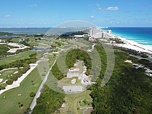 El Rey ruin aerial view in Cancun, Quintana Roo, Mexico