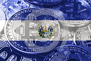 El Salvador bitcoin flag, national flag cryptocurrency concept photo