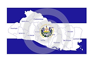 El Salvador flag with map and regions