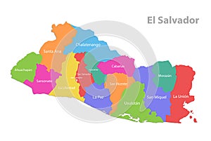 El Salvador map, administrative division, separate individual regions with names, color map isolated on white background