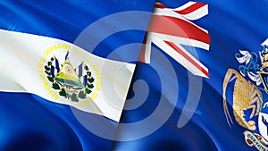 El Salvador and Tristan da Cunha flags. 3D Waving flag design. El Salvador Tristan da Cunha flag, picture, wallpaper. El Salvador