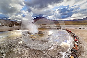 El Tatio geysers at sunrise, Atacama desert, Chile