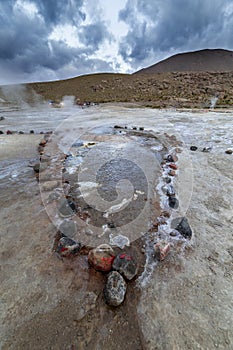 El Tatio geysers at sunrise, Atacama desert, Chile