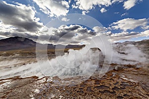 El Tatio geysers at sunrise, Atacama desert, Chile