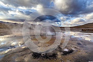 El Tatio geysers at sunrise, Atacama desert, Chile