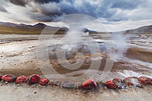 El Tatio geysers at sunrise, Atacama desert, Chile