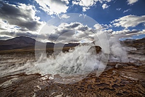 El Tatio geysers at sunrise, Atacama desert, Chile