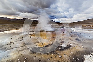 El Tatio geysers at sunrise, Atacama desert, Chile