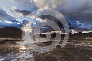 El Tatio geysers at sunrise, Atacama desert, Chile