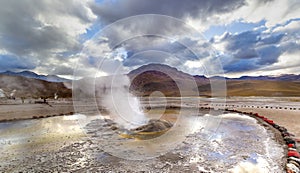 El Tatio geysers at sunrise, Atacama desert, Chile