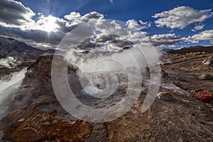 El Tatio geysers at sunrise, Atacama desert, Chile