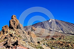 El Teide volcano, The Finger of God, Roques de Garcia and tourists