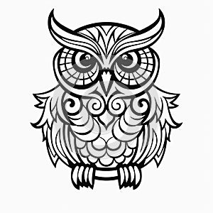Elaborate Black And White Owl Svg Cutout Clip Art