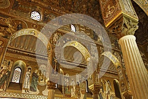 Elaborate Byzantine style mosaics cover the Capella Palatina
