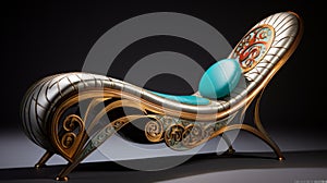 Elaborate Chaise Lounge Chair With Metallic Accents And Polished Craftsmanship