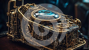 Intricate machinery cyberpunk perpetuum device steampunk grunge macro view photo
