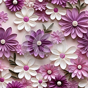 Elaborate Detail Paper Flower Background With Yellow, Purple, And White Flowers