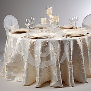 Elaborate Drapery Inspired 3d Organza Pattern Round Table With Glassware