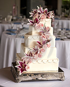 Elaborate five tiered wedding cake photo