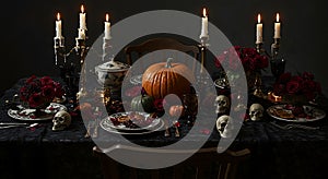 Elaborate Gothic Halloween Dinner Table