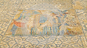 Elaborate mosaic at ancient historical site of Roman ruins of Volubilis near Meknes, Morocco, Africa