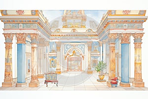 elaborate mosaics and frescoes decorating palace corridors