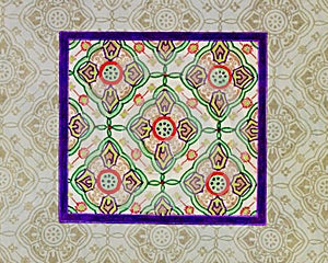 An elaborate pattern with framed colouring in/].