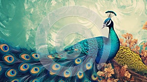 Elaborate Peacock With Textured Feathers Near Soft Water